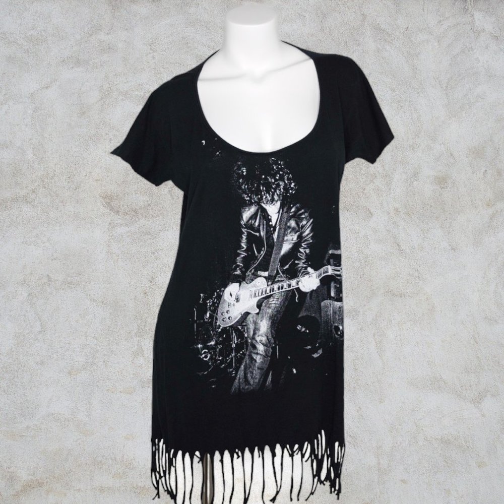 Volcom Black T-Shirt Fringe Dress Featured Artist Series Gary Copeland Guitar